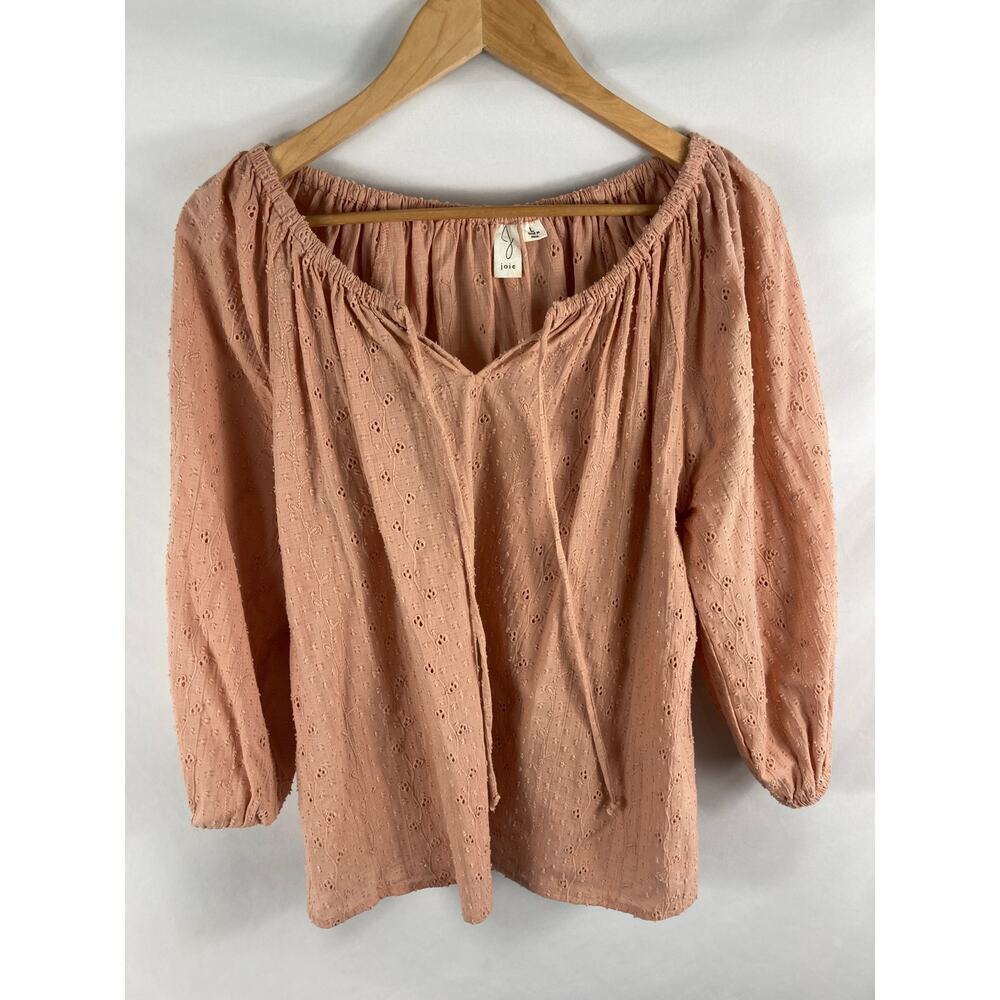 Joie Eyelet Textured V Neck Blouse Soft Pink Size Large